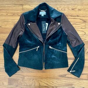 Joseph Ribkoff 203005 Two Tone Black Copper Moto Style Jacket Medium NEW W TAGS
